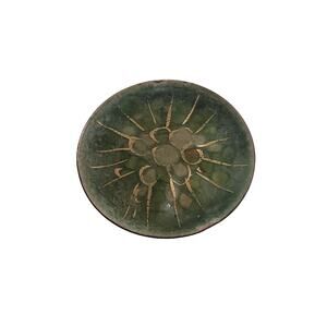 Vintage Enamelware over copper trinket mcm 3" tray green gold